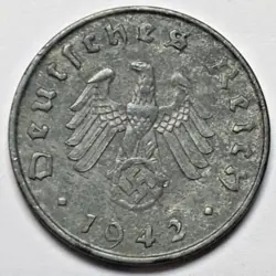 1942 A 10 REICHSPFENNIG NAZI GERMANY WW2 COIN
