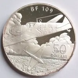 1991 MARSHALL ISLANDS MESSERSCHMITT ME109 $50 SILVER PROOF COIN WW2 AIRCRAFT