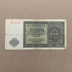 POST WW2 ERA BANKNOTE EAST GERMANY 10 DEUTSCHE MARK CURRENCY 1948 POST WWII NOTE