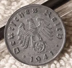 GERMAN 1 REICHSPFENNIG ~ GERMANY ~ VINTAGE WW2 1PF COIN 1941-D
