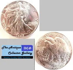 VINTAGE 1942⌛US PHILADELPHIA MINT SILVER LIBERTY WALKING HALF🪙 WORLD WAR 2🪙BU