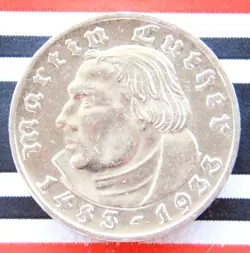 GERMAN 2 REICHSMARK 1933 G MARTIN LUTHER SILVER COIN 3RD REICH WW2 +RARE+ MARK