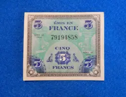 CRISP AU 1944 FRANCE 5 FRANCS ALLIED MILITARY CURRENCY/PAPER MONEY WWII WW2 💎