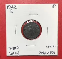 1942G GERMANY THIRD REICH SWASTIKA WORLD WAR 2! 1 PFENNIG! SWASTIKA! OLD COIN!