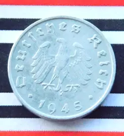 GERMAN COIN 10 REICHSPFENNIG 1945 F ZINC ALLIED OCCUPATION 3RD REICH WW2 +RARE+