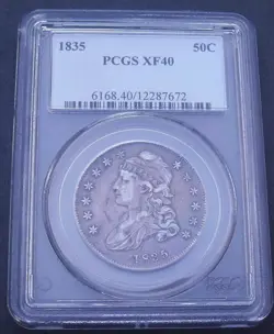1835  BUST HALF PCGS XF-40--SEE STORE WW1-WW2 MEDALS STERLING SILVER BADGES PCGS
