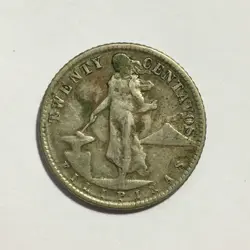 PHILIPPINES 20 CENTAVOS 1945 D WORLD SILVER COIN KM# 182 CIRCULATED WW2 ERA 5