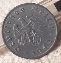 1942 F ,  1 REICHSPFENNIG ~ GERMAN ~ WWII GERMANY ~  WW2 CIRCULATED COIN ~ 