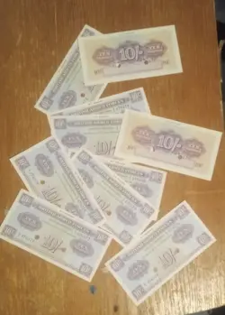 BRITISH ARMED FORCES WW2 10 SHILLINGS NOTE , SEQUENTIAL ,5 PER LOT 