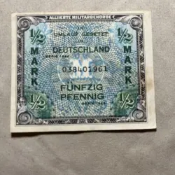 1/2 MARK ALLIED OCCUPATION CURRENCY 50 PFENNIG NOTE WW2 GERMANY 1944