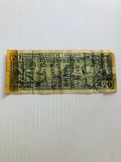 NEW CALEDONIA NOUMEA 20 FRANCS 1944 WORLD WAR 2 SHORT SNORTER RARE