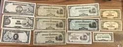 1942 - 1943 WW2 JAPANESE PHILIPPINES OCCUPATION MONEY 12 DIFFERENT BILLS