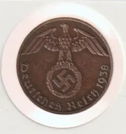 RARE WWII COPPER GERMAN WAR 1938-E WW2 GERMANY 1 REICHSPFENNIG COLLECTION COIN