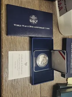 $1 US MINT PROOF 90% SILVER DOLLAR 50TH ANNIVERSARY WW2 D-DAY COIN