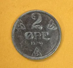 1943 NORWAY 2 ORE - WW2 OCCUPATION - COLLECTIBLE COIN IRON FOREIGN WORLD COIN