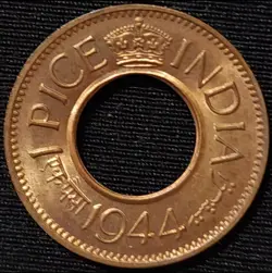 BRITISH INDIA GEORGE VI 1 PICE 1944 HIGH CROWN PRETORIA MINT WW2 COINS UNC