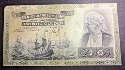 1939 WW2 NETHERLANDS NATIONAL BANK 20 GULDEN BANKNOTE QUEEN WILHELMINA