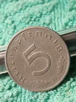1941 GERMAN 5 REICHSPFENNIG ,WWII, WW2 GERMANY, CIRCULATED HAS FLAWS
