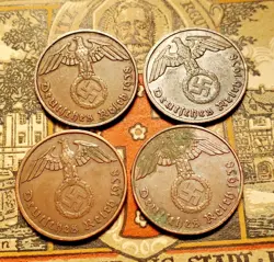 GERMANY  1938 A  1938 D 1938 E 1938 F  2  REICHSPFENNIG    WW2 PFENNIG RP