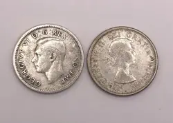 SILVER CANADIAN WW2 ERA DIME 1942, SILVER 1962 DIME