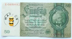 GERMAN BANKNOTE 50 REICHSMARK 1933 3RD REICH WW2 MONEY BILL MILITARY STAMPED RAR