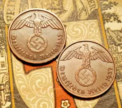 GERMANY 1937 A  1937 D   2  REICHSPFENNIG   COIN 3RD REICH WW2 PFENNIG RP