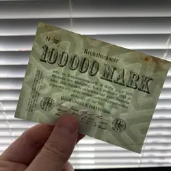 1923 GERMAN 100.000 MARK BANKNOTE, GERMANY CURRENCY ERA BETWEEN WWI WWII WW1 WW2