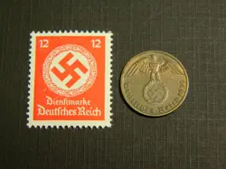 AUTHENTIC GERMAN OFFICIAL STAMP WORLD WAR 2 AND ANTIQUE GERMAN COIN