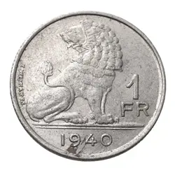BELGIUM 1940 COIN 1 FRANC LéOPOLD III WW2 