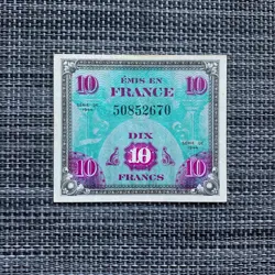 *** WW2 FRENCH 10 FRANC 1944 (ALLIED OCCUPATION CURRENCY) FRANCE BANKNOTE WWII