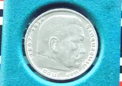 GERMAN 5 REICHSMARK 1936 J EAGLE HINDENBURG SILVER COIN 3RD REICH WW2 +RARE MARK