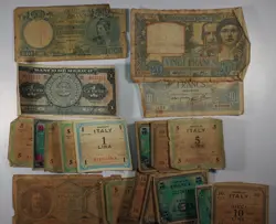 MIXED FOREIGN WORLD CURRENCY PAPER MONEY LOT OF 13 BANKNOTES ... MOST WW2 /ROUGH