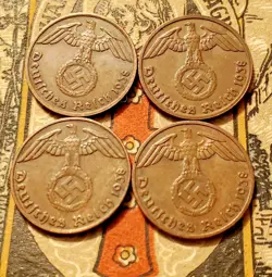 GERMANY 1938 A * D * E  * F  SET  1 REICHSPFENNIG  COIN 3RD REICH WW2 PFENNIG RP