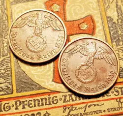 GERMANY 1939 A  1939 D  2  REICHSPFENNIG   COIN 3RD REICH WW2 PFENNIG RP