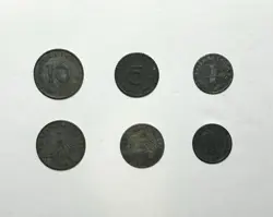 NAZI THIRD REICH GERMAN WW2 LOT OF 6 COINS 1 5 10 REICHSPFENNIG 1943 SET M-123