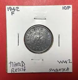 1942F GERMANY THIRD REICH SWASTIKA WORLD WAR 2! 10 PFENNIG! SWASTIKA! OLD COIN!