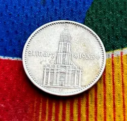 1934 E 2 MARK GERMAN SILVER WW2 GARRISONKIRCHE REICH COIN 5* SERVICE