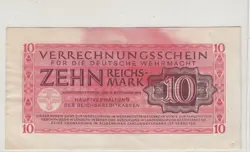 GERMAY WW2 WEHRMACHT 10 REICHSMARK BANKNOTE 1944