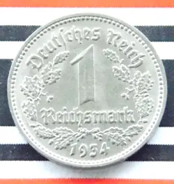 GERMAN COIN 1 REICHSMARK 1934 D NICKEL THIRD REICH 3RD EAGLE WW2 +RARE MARK NICE