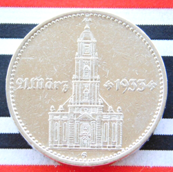GERMAN 2 MARK REICHSMARK 1934 G POTSDAM CHURCH SWASTIKA DATE SILVER COIN 3RD WW2