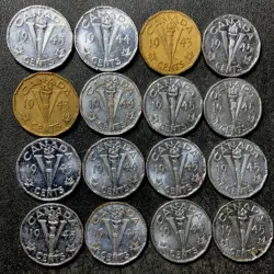 OLD CANADA COIN LOT - WORLD WAR 2 VICTORY NICKELS - 16 COINS - LOT #D16