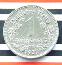 GERMAN COIN 1 REICHSMARK 1937 A NICKEL THIRD REICH 3RD EAGLE WW2 +RARE MARK NICE