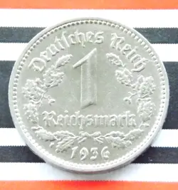 GERMAN COIN 1 REICHSMARK 1936 A NICKEL THIRD REICH 3RD EAGLE WW2 +RARE MARK NICE
