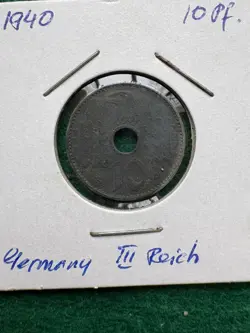 GERMAN COIN 10 PFENNIG 1940 REICHSKREDITKASSEN MILITARY SWASTIKA 3RD REICH WW2