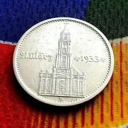 1934 D 5 MARK GERMAN WW2 90% SILVER  GARRISONKIRCHE W/D 3RD REICH COIN