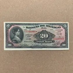 POST WW2 ERA 1948 MEXICAN 20 PESOS MEXICO CURRENCY PAPER MONEY AMERICAN BC