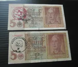2 X GERMANY 5 REICHSMARK 1942  WWII HAND STAMPED ~136