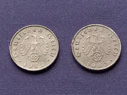 2 GERMANY WW2 COINS 1941 5PF & 1942 5PF