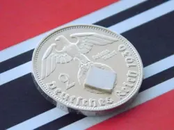 GERMAN 2 REICHSMARK 1936 D SWASTIKA HINDENBURG SILVER COIN 3RD WW2 + RARE + MARK