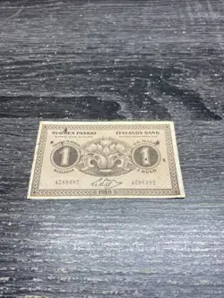 FINLAND 1 MARKKA 1916 BANKNOTE WW2 WWII ERA FINNISH CURRENCY PAPER MONEY VINTAGE
